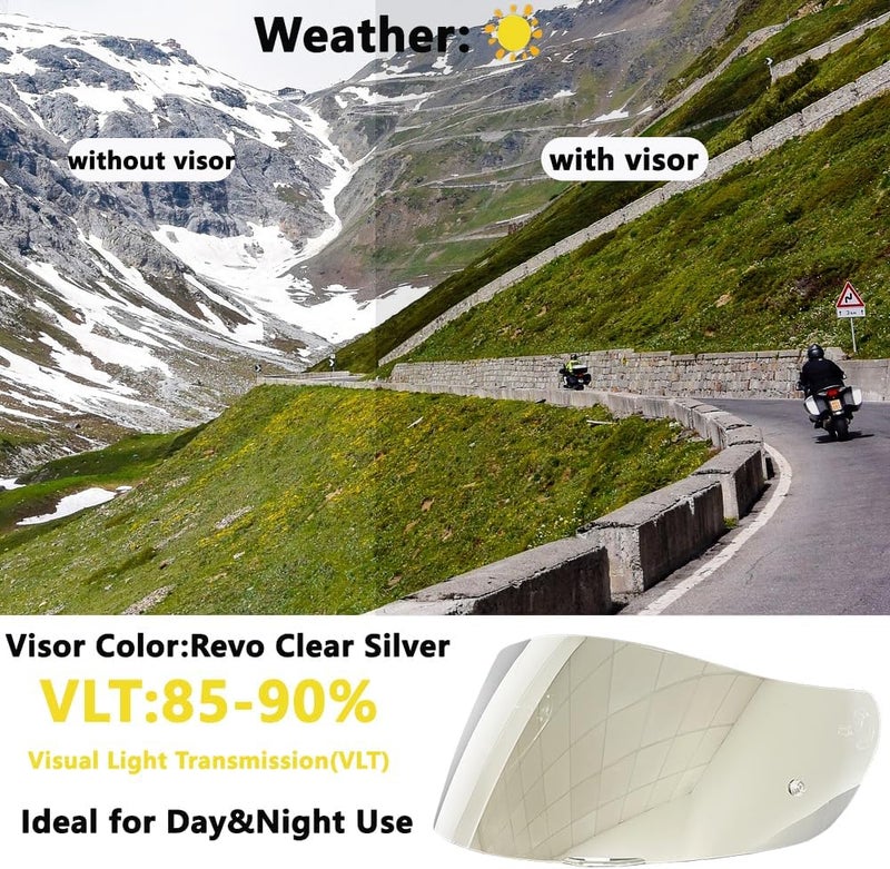 BSTOP K1 Face Shield Uv-Protected for AGV K1, K1S, K3SV, K5, K5S Helmet Shield Visor Windshield (Revo Clear Silver-Day and Night) - Image 2